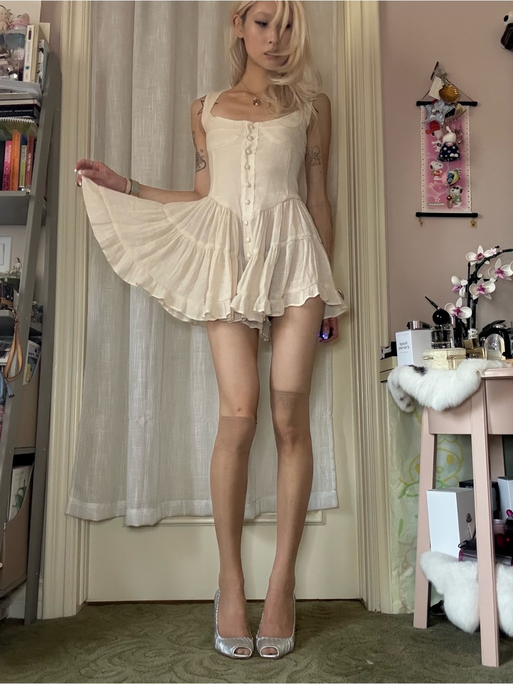 XS Vanessa Mooney The Elizabeth Romper Mini Dress in Ivory